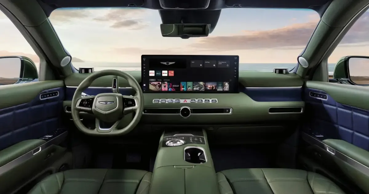 Genesis GV90 terá tela expansível para filmes e streaming com o SUV parado