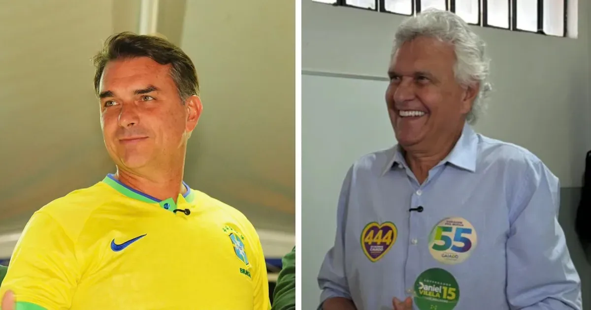 Flávio Bolsonaro e Ronaldo Caiado anunciam aliança no segundo turno