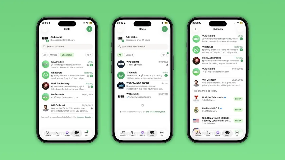 WhatsApp avalia levar canais para a aba de conversas no iPhone