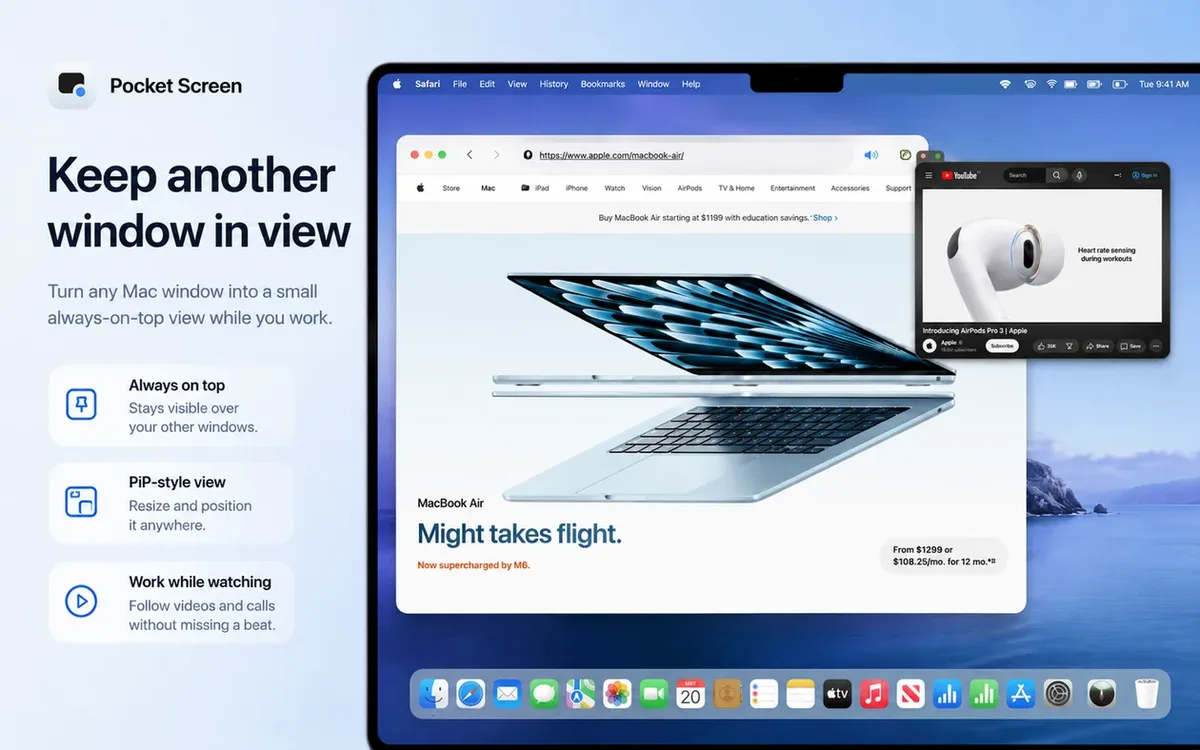 Pocket Screen mantém duas janelas de apps visíveis no macOS