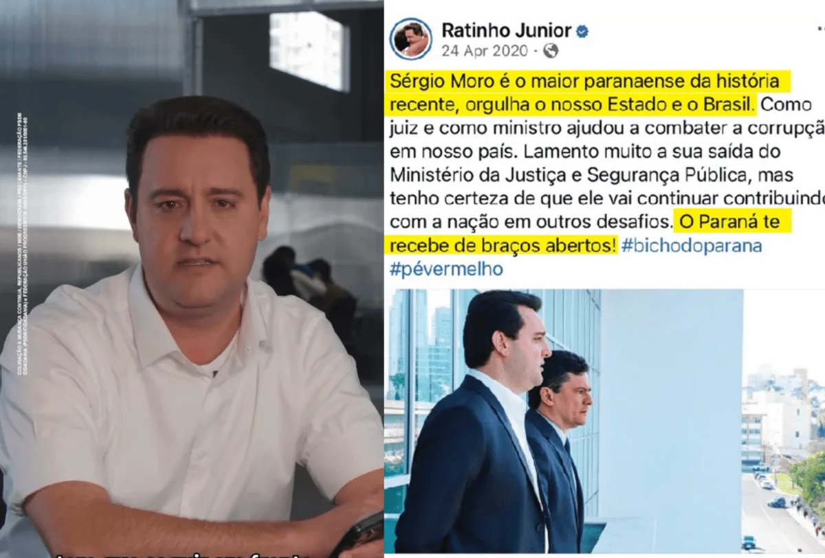 Ratinho Junior responde a Moro e resgata post de 2020: “Mudei de opinião”