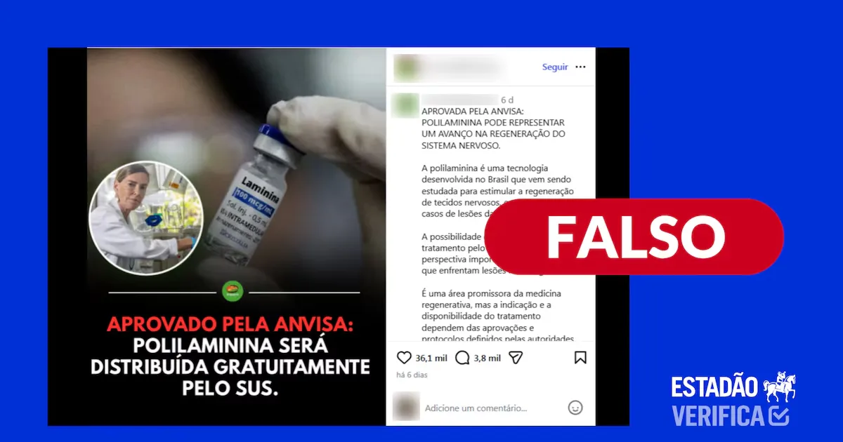 Polilaminina ainda está em fase inicial de testes clínicos, informa Anvisa