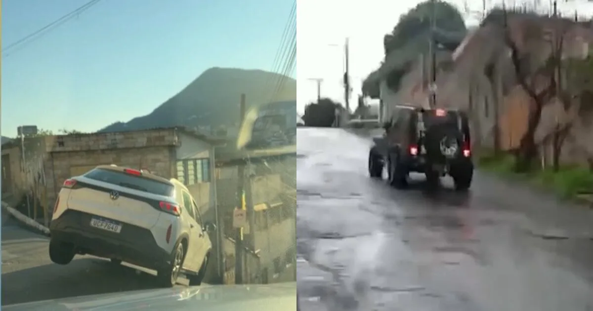 Vídeo mostra carro com roda suspensa em ladeira de Nova Lima