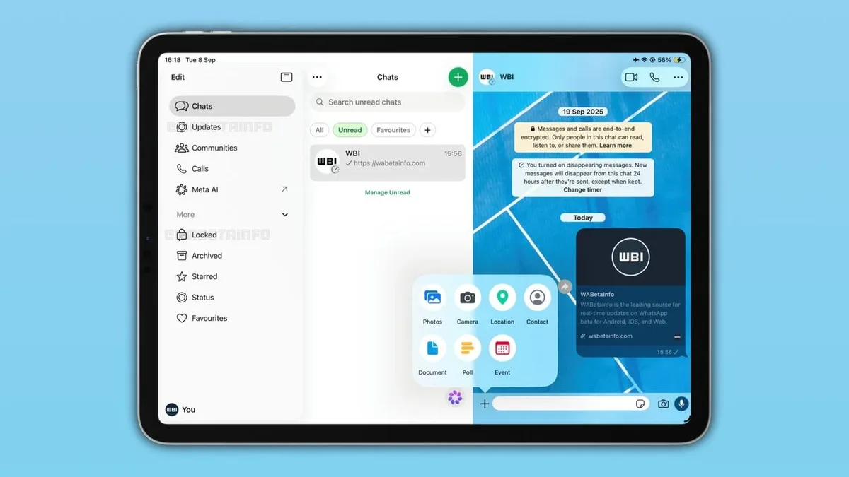 WhatsApp prepara navegação lateral para iPad e miniaturas de mídia no iOS